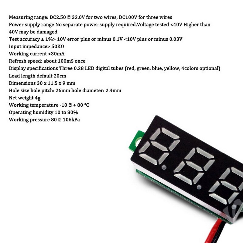 Mini Two-wire 4.5V-30V DC Digital Voltmeter, Voltmeter With Reverse Polarity Protection, Voltmeter For Circuit Measurement