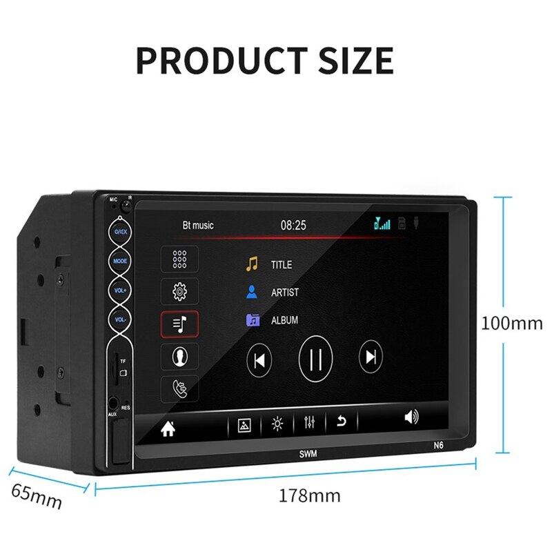 7 Inch Double Din Car FM Stereo Radio MP5 Player 2 Din Press Sn Bluetooth USB/TF with Backup Rear-View Camera Support Mirror