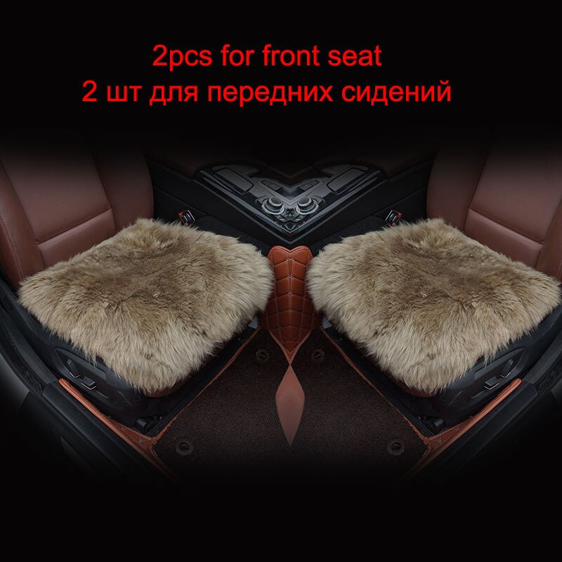 ROWNFUR Bont Schapenvacht Stoelhoezen Warm Universal Auto Stoelhoezen Interieur Beschermende Zitkussen Auto Cover Matten: beige 2 front