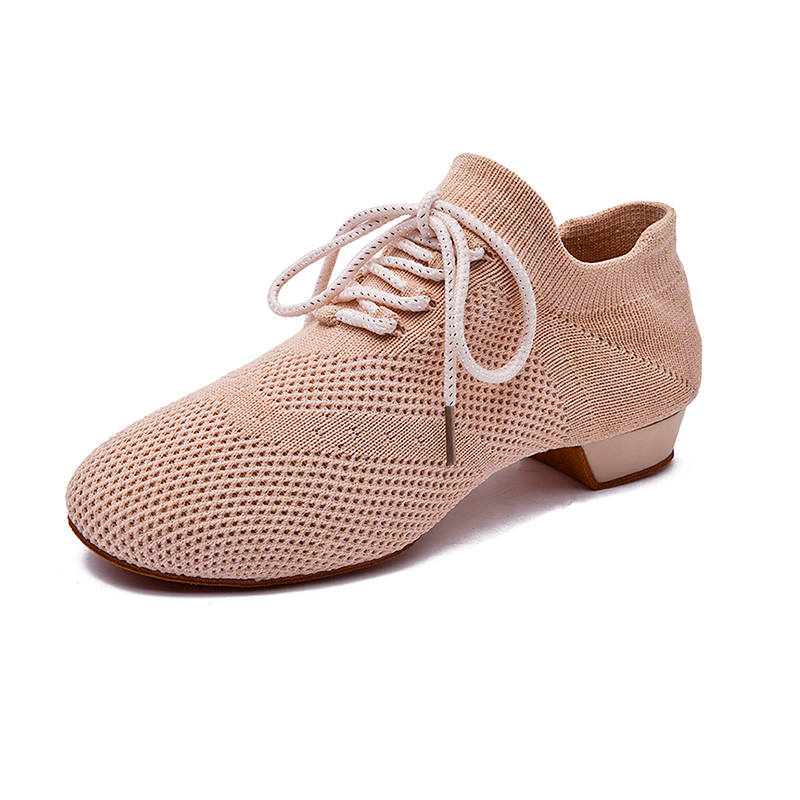 Strumpor dansskor för kvinnor stickning andas superlätta danssneakers latinska dansskor jazzskor enfärgade ljusrosa svarta: Ljusrosa / 7