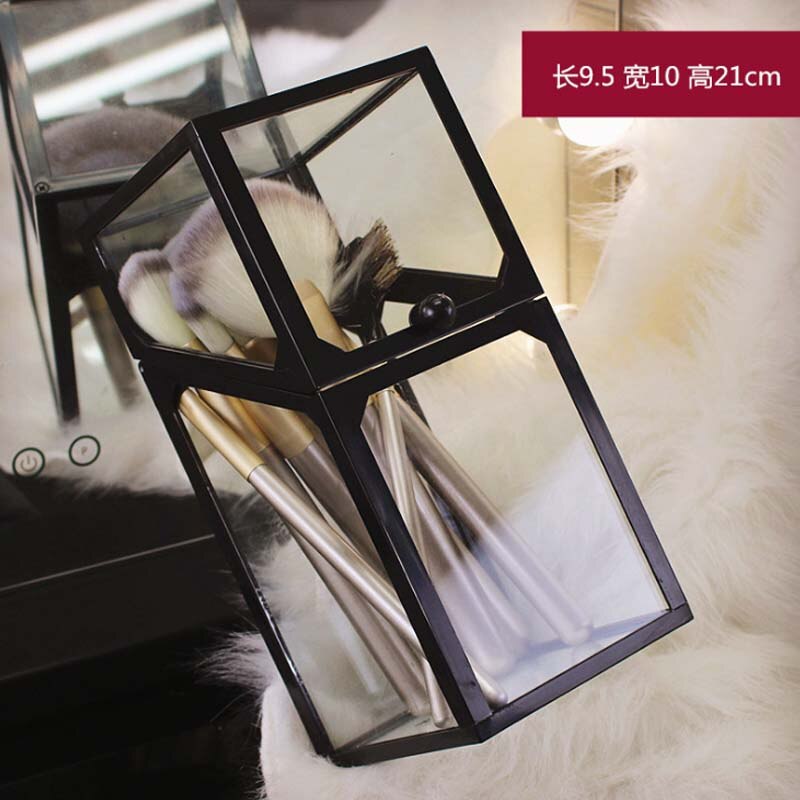 Sort kant akryl makeup arrangør kosmetisk holder makeup værktøjer opbevaring perler kasse børste tilbehør arrangør kasse med dæksel