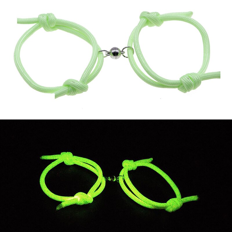 Koppels Lichtgevende Armbanden Fluorescerende Glow In The Dark Shiny Eed Armband Vrouwen Touw Weven Magneet Trekken Minnaar Sieraden: green