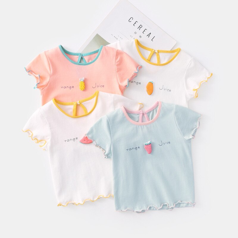 Ropa de verano para bebé, camisetas de manga corta para niña, camisetas de algodón con dibujos animados de fresa y piña