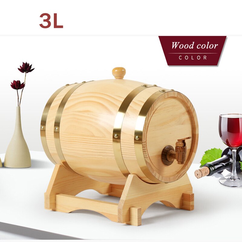 Barril de vino de madera de 1,5/3L, equipo de cerveza de roble, Mini barril de cerveza, grifo para Barril de cerveza, dispensador para Ron, olla, Whisky, vino: 3L Wood color