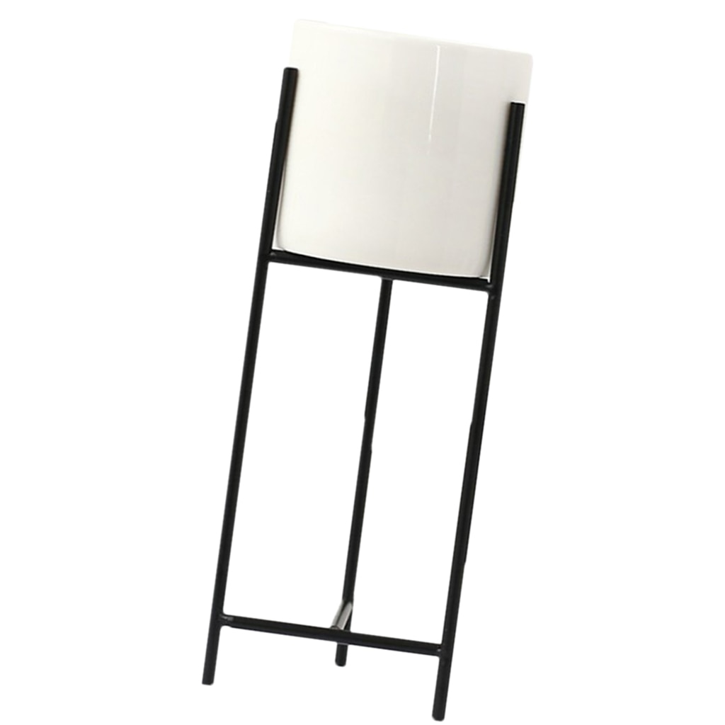 Succulents Flower Pot Iron Art Flower Pot Simple Hydroponics Soil Planting Container Ceramic Planter with Iron Stand