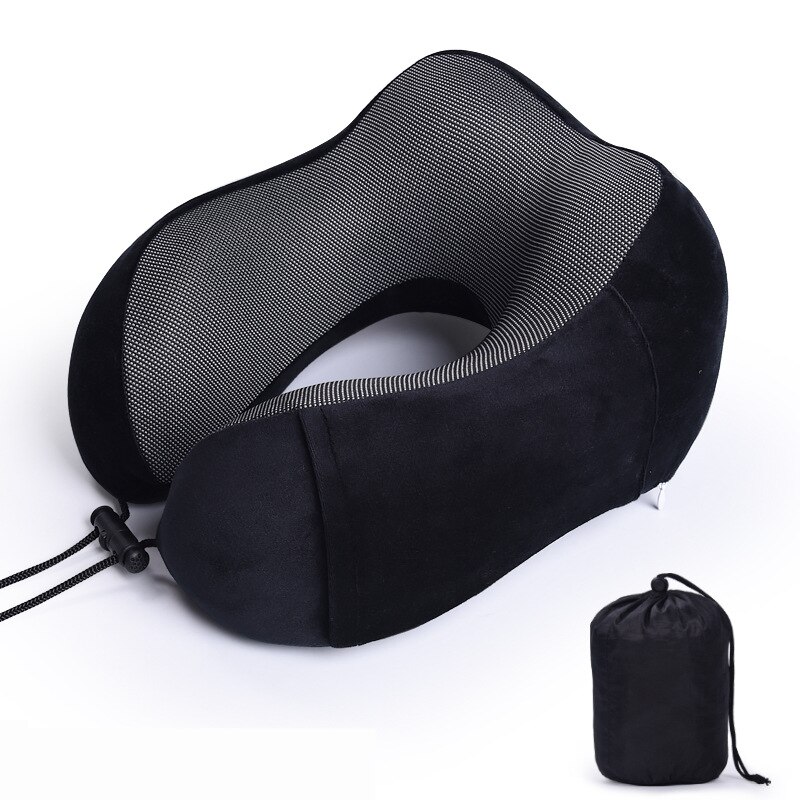 1PC en Mousse à Mémoire De Forme En Forme de U Cou Oreillers Doux Rebond Espace Oreiller De Voyage Solide Cervicale Soins Literie: black