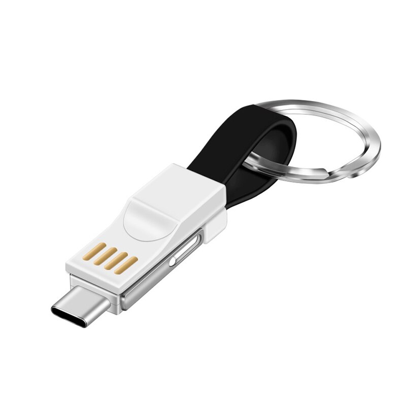 Cabo de Chave de Carga USB Cadeia 3 em 1 Tipo C Iluminação Micro USB Charger Cable Para Samsung S9 Android 2A Mini Keychain Cabo De Carregamento: Black