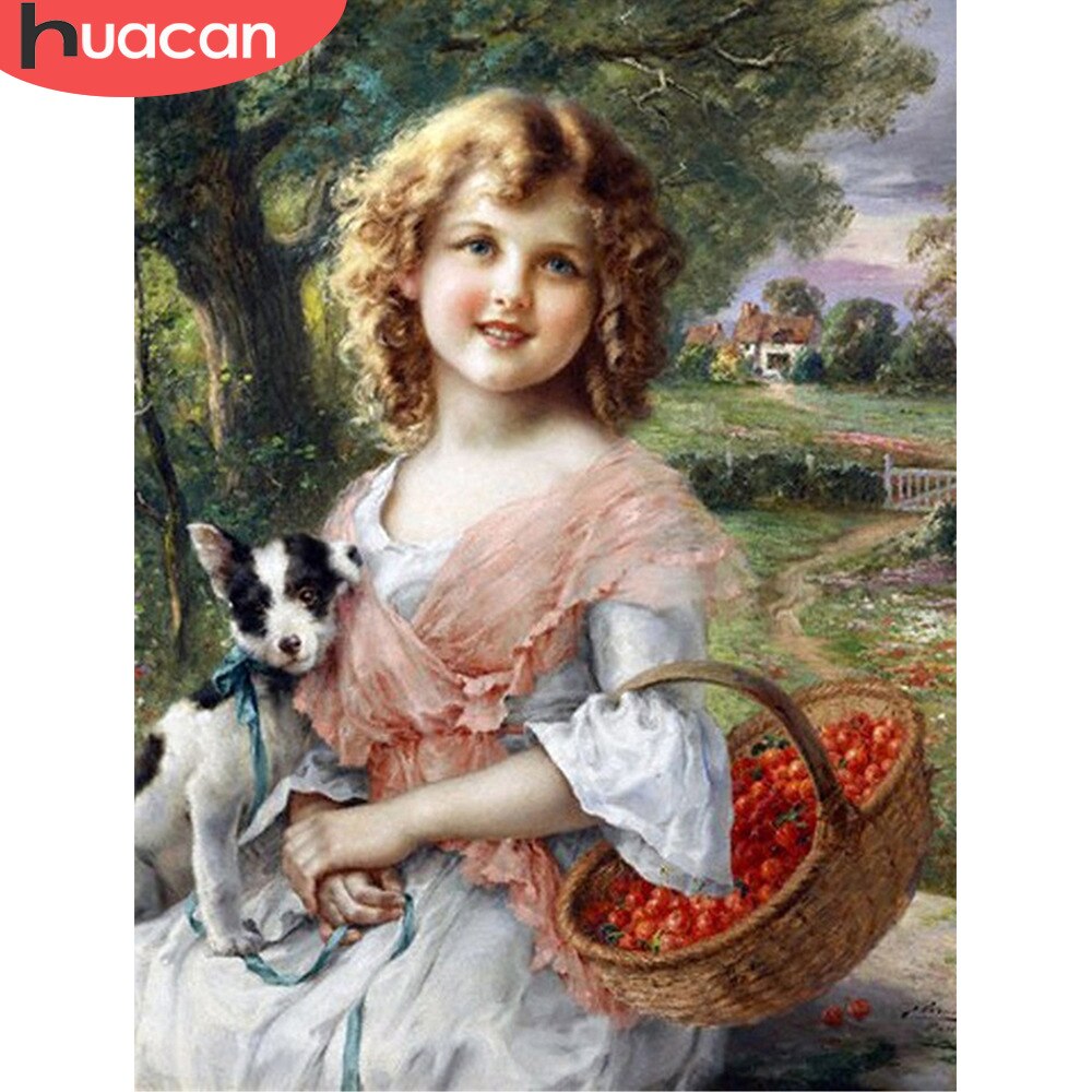 HUACAN Diamond Painting Portrait"Girl"Full Round Diamond Embroidery Mosaic Diamond Painting Cross Stitch