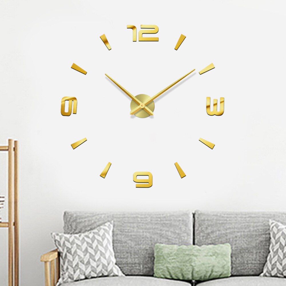 Self-Adhesive Golden DIY Wall Clock Frameless Large Digital Modern Clock Watch Apartment Decorations Room Decor Wall Cloc: Golden