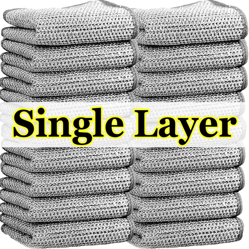 Paños de limpieza de alambre de acero, doble capa, Metal mágico, cables plateados, trapos, paño de cocina para el hogar, paño de lavado, toallas, Herramientas de limpieza: Azul / 3 ud