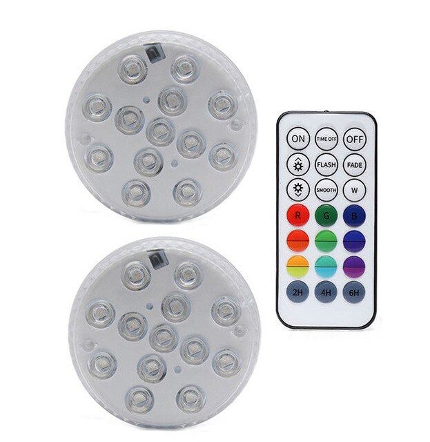 13 Led Rgb Submersible Licht Rf Afstandsbediening 16 Kleuren Onderwater Verlichting Zwembad Decoratieve Verlichting Met Magneet & Zuig cup: 1 Controller 2 Lamp