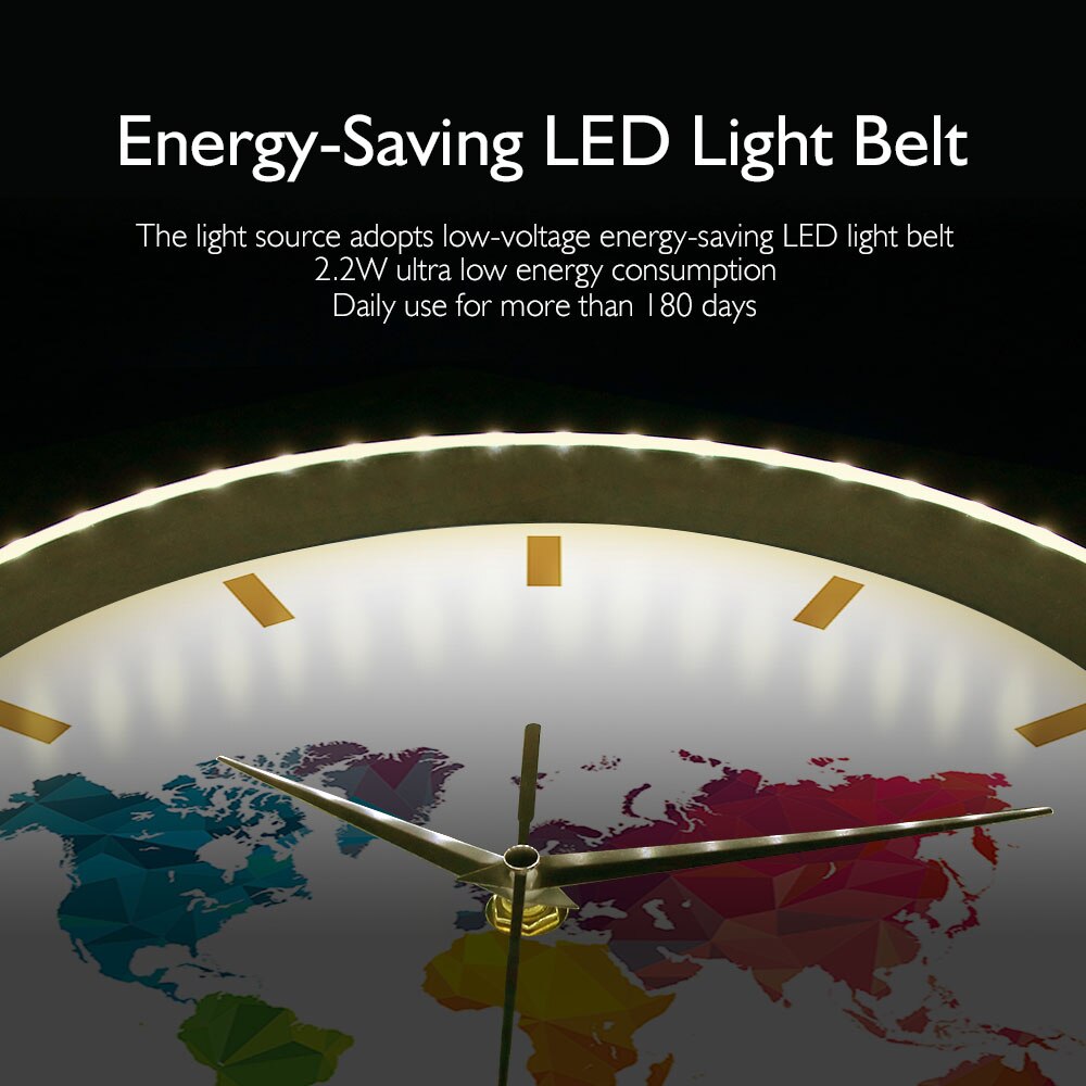 Unique Colorful World Map Wall Clock LED Illumination Sound Control WatchGeometric Wall Art Housewarming Traveler