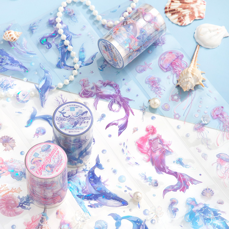 Cinta adhesiva decorativa de océano de 65mm x 2m, materiales, cintas adhesivas para Collage, diario basura, álbum de recortes, pegatinas de papelería estética