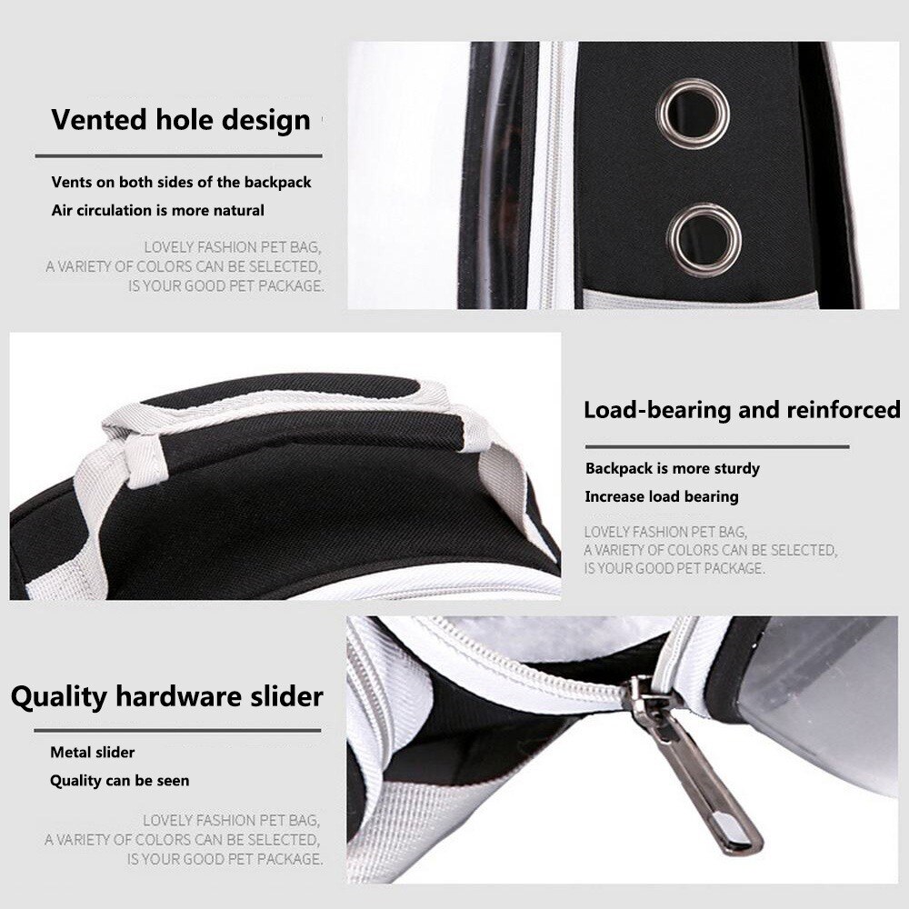 Portable Full Transparent Pet Backpack Three Holes Breathable Dog Cat Outdoor Travel Packbag Zipper Mesh Pet Out Bag