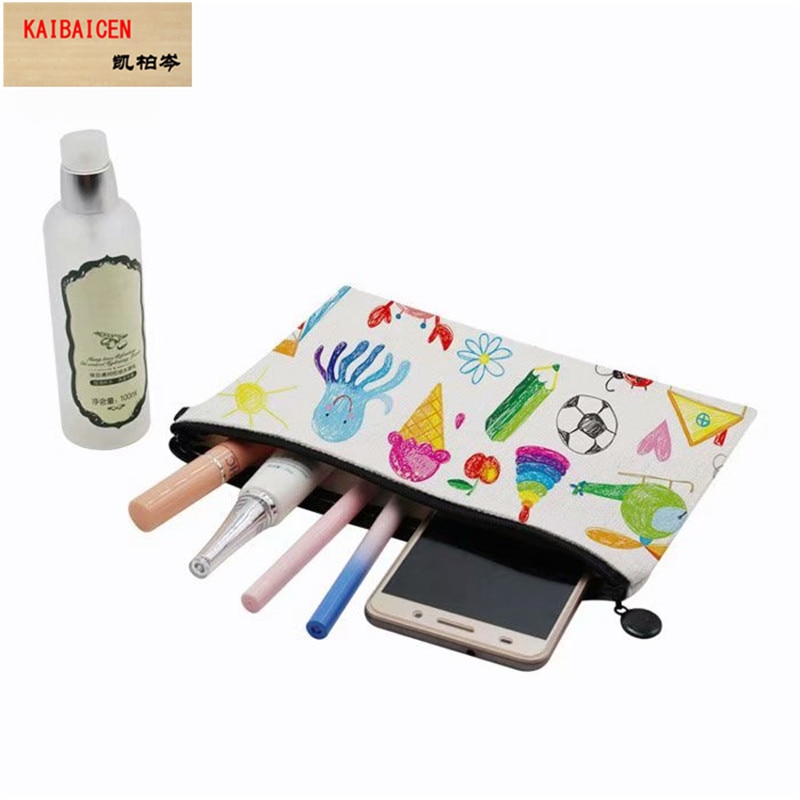10pcs/lot Blank Sublimation linen Makeup Cosmetic Bag For Sublimation INK Print DIY Heat Press Transfer 23*16CM Pencil case