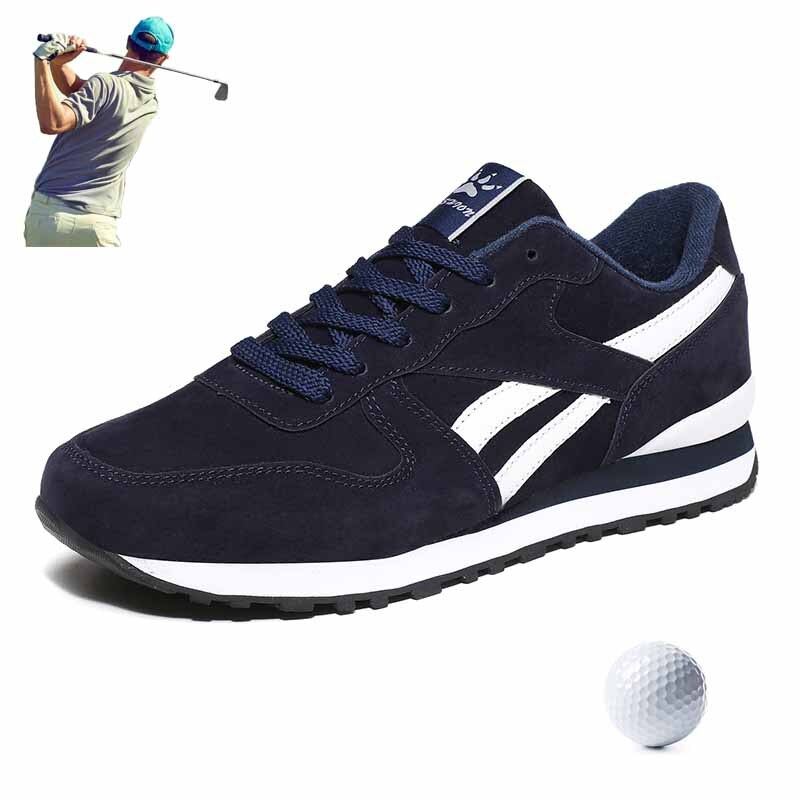 Mænd golf grise læder sko anti-slip udendørs græssko dreng golf spille komfortabel mand kvinder fritid sport sneakers golf: Blå / 7