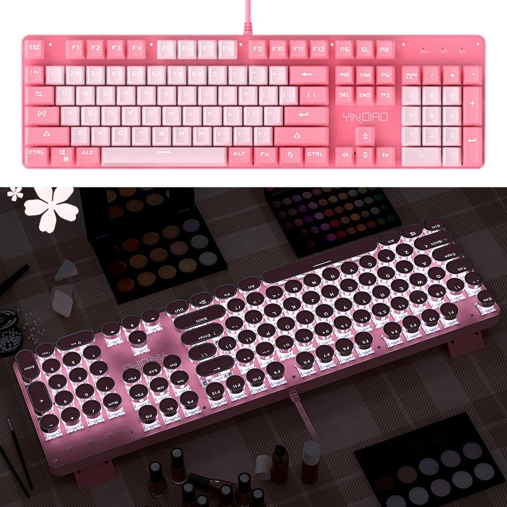 Juegos de teclado y ratón para chica, Teclado mecánico con cable para ordenador de escritorio, color rosa, Punk