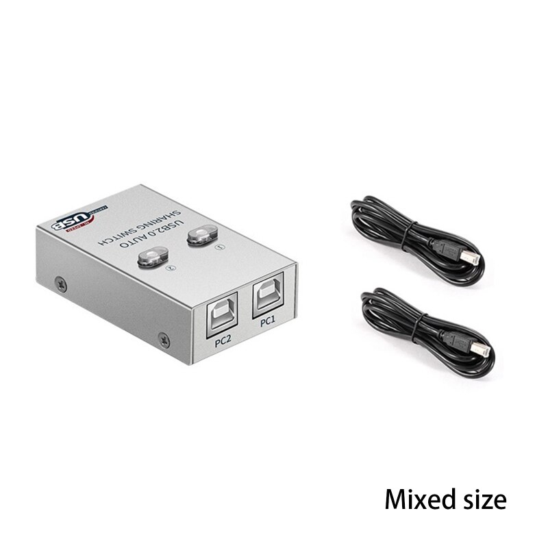 USB2.0 Auto Switch Hub Printer Sharing Device 2 in 1 Out Data Transfer Hub Converter Black/Silver