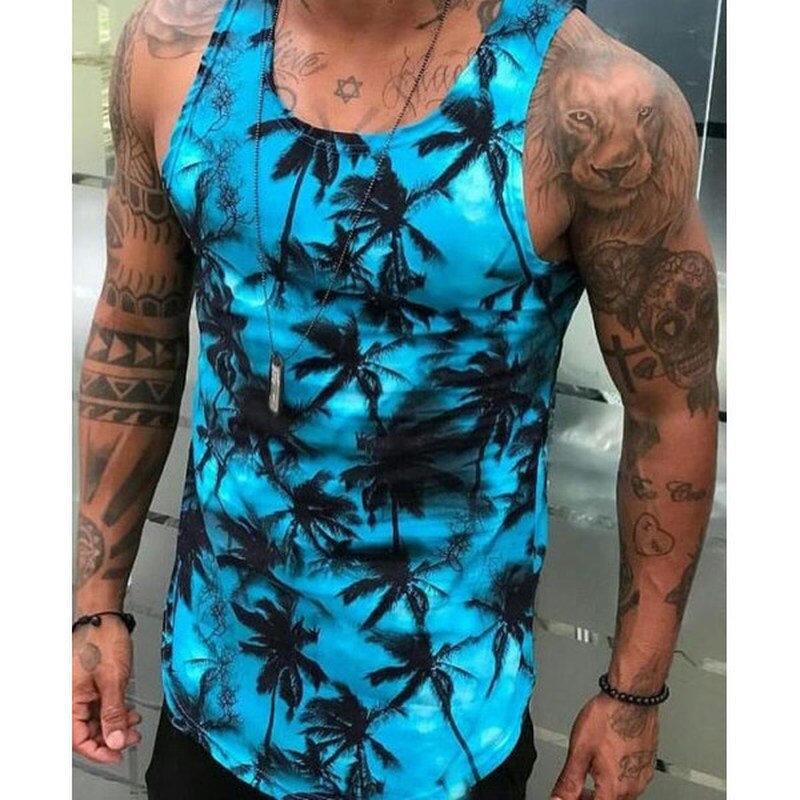 Canotta da uomo estate 2021 camicie senza maniche stampa luna e sole abbigliamento Fitness uomo Casual sport gilet Slim Harajuku Top camicia