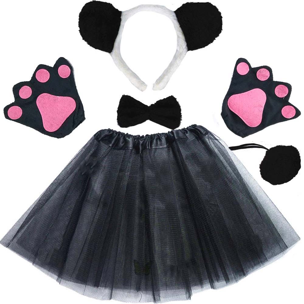 Costume de Panda pour femmes et filles, bandeau Cosplay, jupe Tutu, cravate, patte de queue, blanc, noir, de fête d&#39;anniversaire, fête prénatale, Halloween: set 1 / for 2-8 years kids
