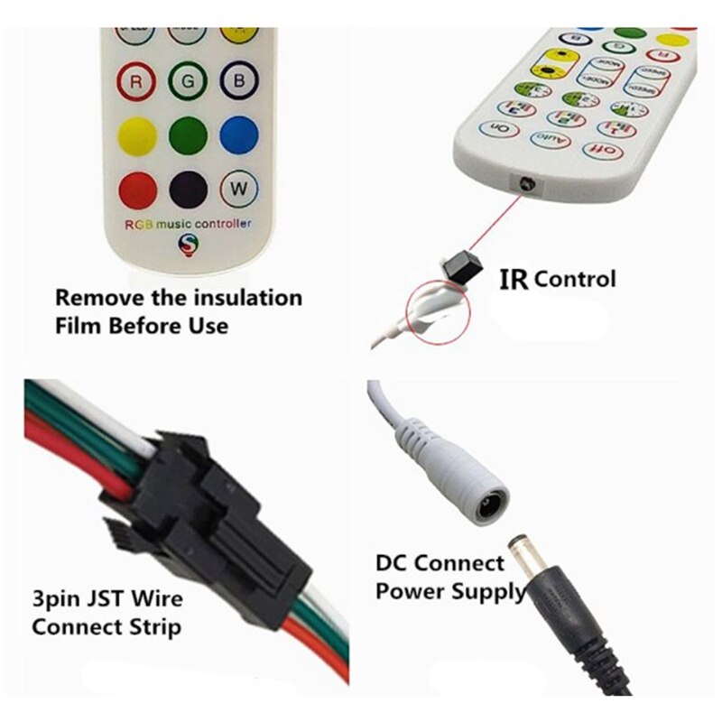 WS2812B Bluetooth Controller for Addressable LED Strip Light 5050 RGB LED Tape 24Key Remote Music Smart Controller