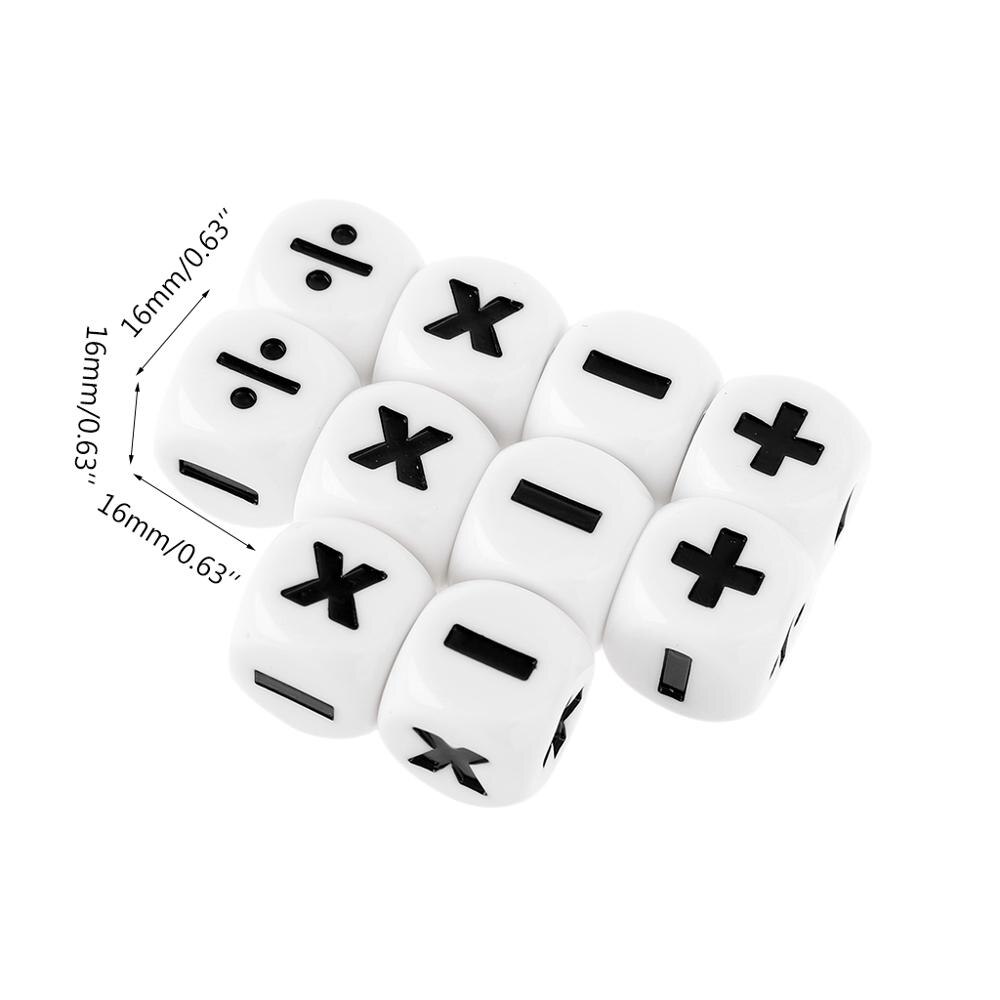 10 pces 16mm d6 dados operadores matemáticos aritméticos dice clube pub jogo de tabuleiro acrílico branco canto redondo dados