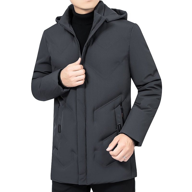 Casual mænd vinterparka mellemlang 2 farver varm jakke outwear vindtæt frakke hætte str. l -4xl