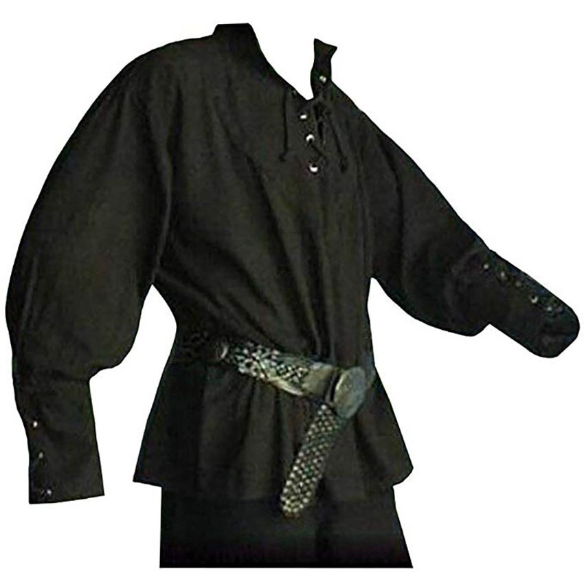 Mannen Middeleeuwse Renaissance Grooms Piraat Reënactment Larp Kostuum Vetersluiting Up Shirt Bandage Top Midden Leeftijd Kleding voor Volwassen XXXL