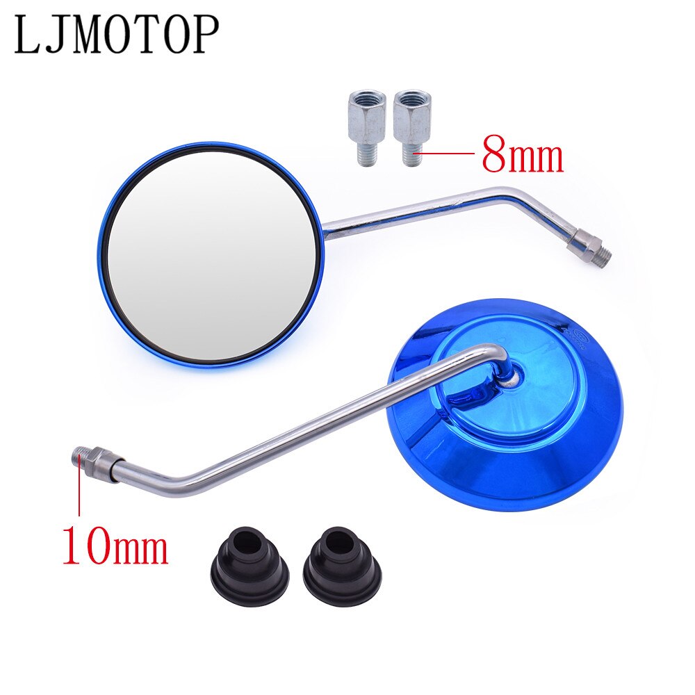 Motorcycle Back View Mirror Electric Bicycle Rearview Mirrors Moped Side Mirror 8mm Round For Kawasaki W800 Cafe KX 65 85: Blue