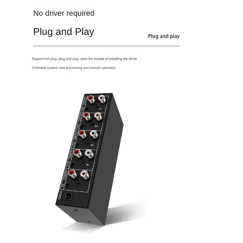 Divisor de Audio 1 en 4 salida RCA L/R Aux, distribuidor de Audio estéreo 1x4 para PC, divisor de altavoz de DVD