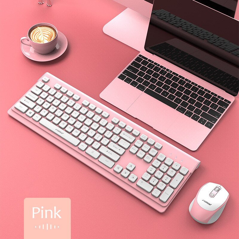 Eaor Universele 2.4G Draadloze Toetsenbord Muis Combo Slim Portable 104 Key Mute Gaming Office Toetsenbord Muis Set Lange Batterij leven: pink