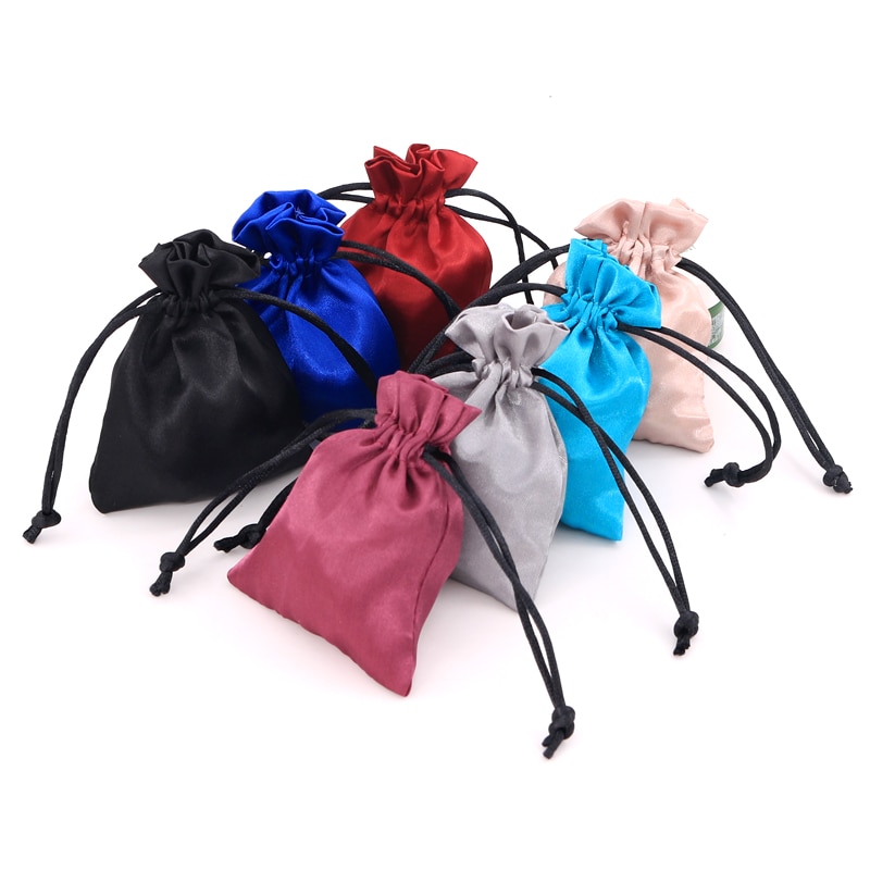 10pcs Silk Drawstring Bag Luxury Satin Wedding Jewelry Packaging Bag Small Ring Earring Jewelry Storage Bag Pouches 7colors