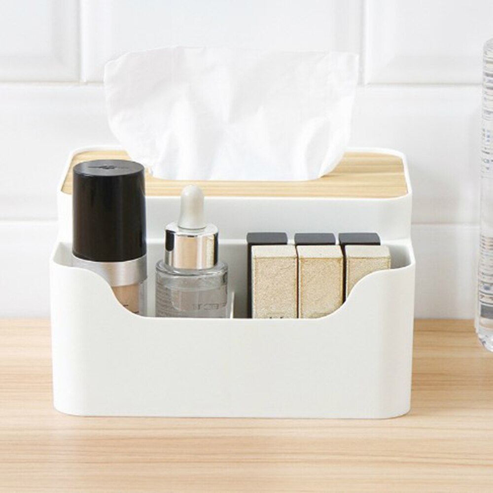 Pratical Home Desktop Tissue Box Multi-Function Living Room Bamboo Wood Lid Paper Holder Box Remote Control Storage Box