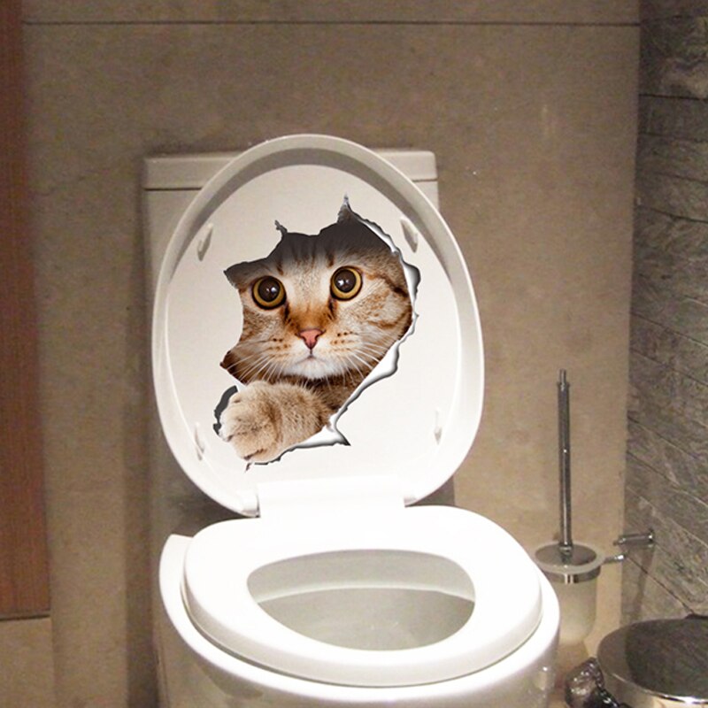 Nette Katze Hund Wc Aufkleber Dekoration Diy Lustige Karikatur Ebene Wc Wandbild Kunst lebendig 3d Kätzchen Welpen Safari Pvc Zauberstab Aufkleber: 3 14109