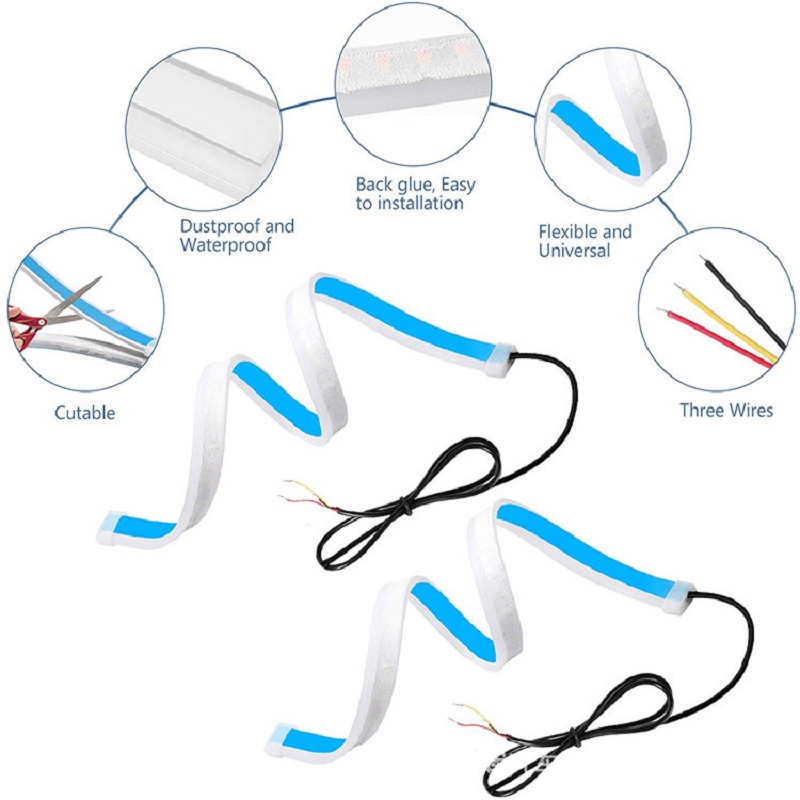 2 uds 12V LED DRL luz de circulación diurna de coche tira impermeable Flexible faros de coche señal de giro blanca luces de flujo de freno amarillas