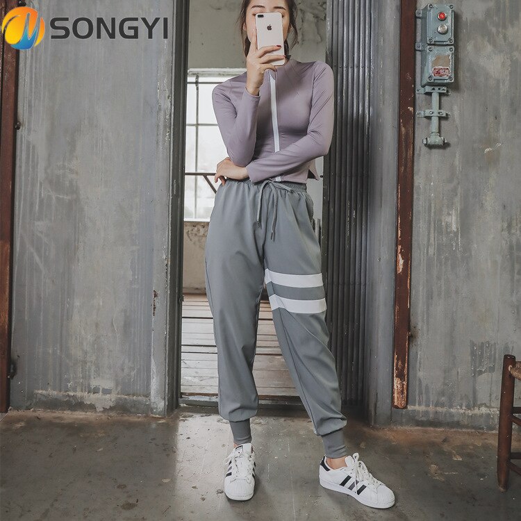 Songyi Womens Trainingspak Gestreepte Running Training Gym Yoga Broek Sport Fitness Broek Losse Stretch Casual Training Broek S262