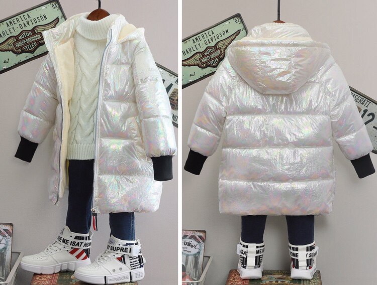 Flicka långa kappor lätt dun baby tjock jacka för flickor vinterjackor barnkläder pojkar huva jacka tonåring varm jacka
