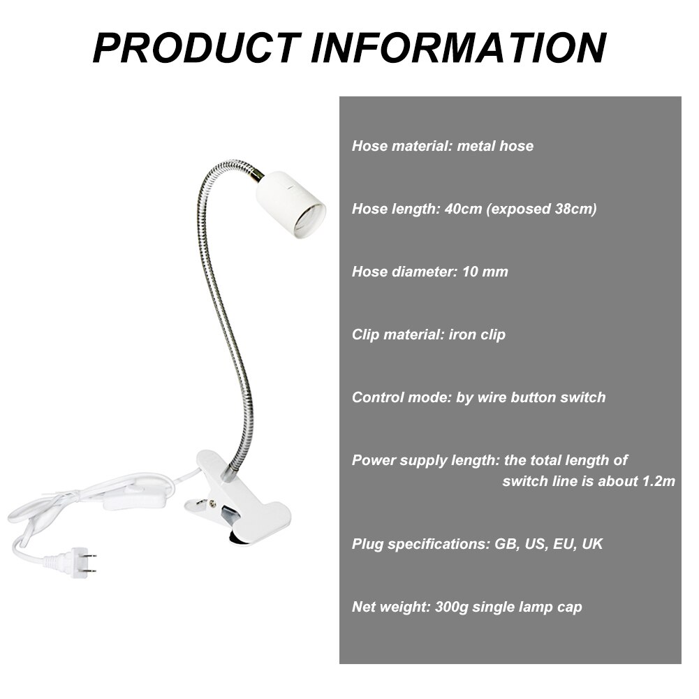 Adapter Screw Lamp Extender E27 Lamp Holder Clamp Double Control 360 Degree Flexible Clip Long Hose Clamp 400mm