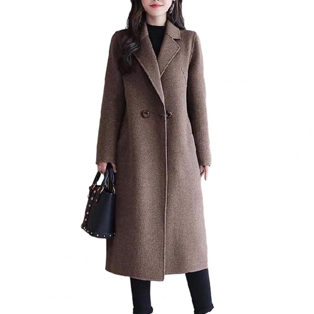 Casaco de lã monocromático feminino, Manga comprida, Dois botões, Bolsos, Lapela, Elegante, Casacos, Moda, Outono, Inverno: XL / Verde
