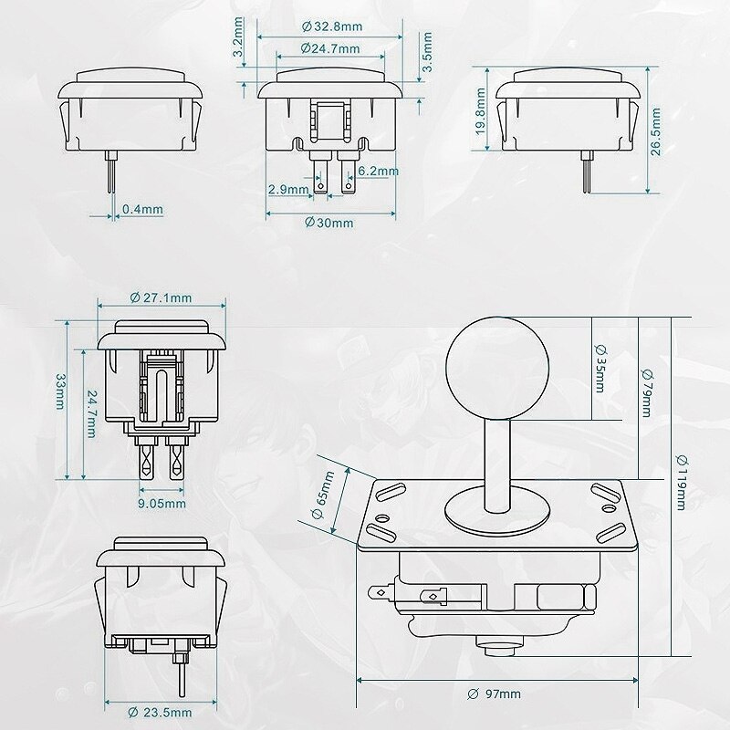 -Double Player Arcade Rocker Kit LED Button Rocker Ball Head with USB Cable Joystick Wire Button Wire
