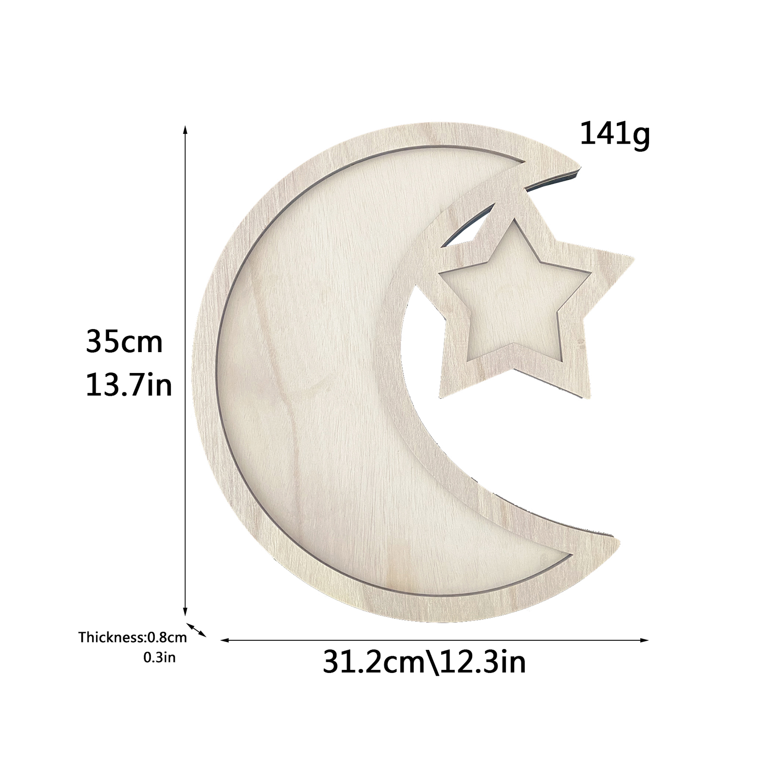 Bandeja de frutas de madera, bandeja para servir comida con forma de luna y estrella, decoración de mesa islámica, decoración del hogar de Ramadán para cena familiar, suministros de cocina: Gris claro