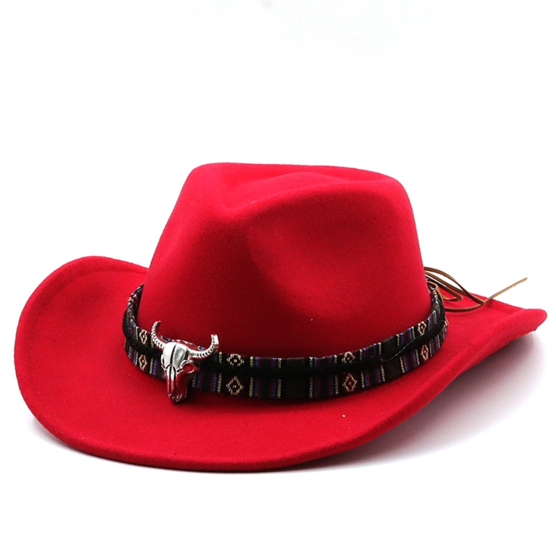 Retro Cow Head Western Cowboy Hat Big Brim Hat Cashmere Jazz Top Hat Cap for Hipster Trend Casual Outdoor Trend Sun Hat