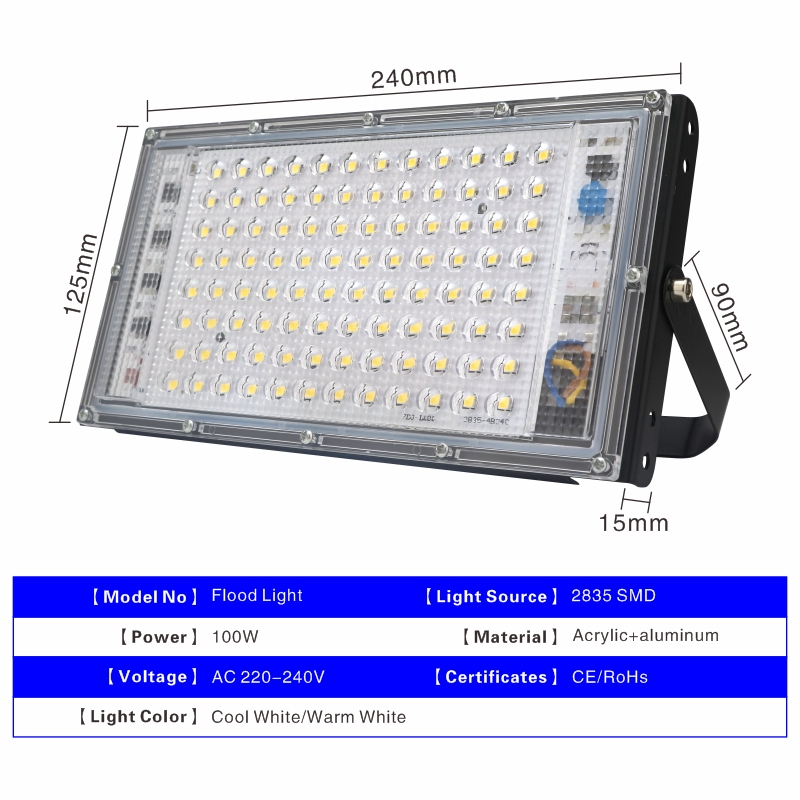 DSELCHUN-foco reflector Led para exteriores 100W, CA 220V 230V 240V, IP65, farola LED impermeable, iluminación de paisaje
