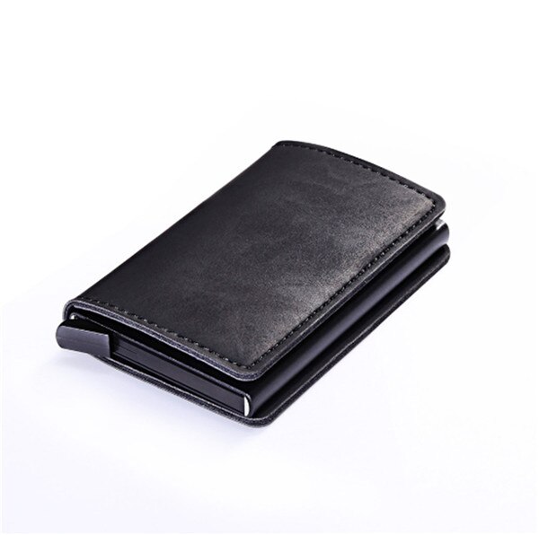 Bisi Goro Metalen Id Credit Card Houder Met Rfid Vintage Card Case Automatische Money Cash Clip Mini Portemonnee Business card Case: black CZ078