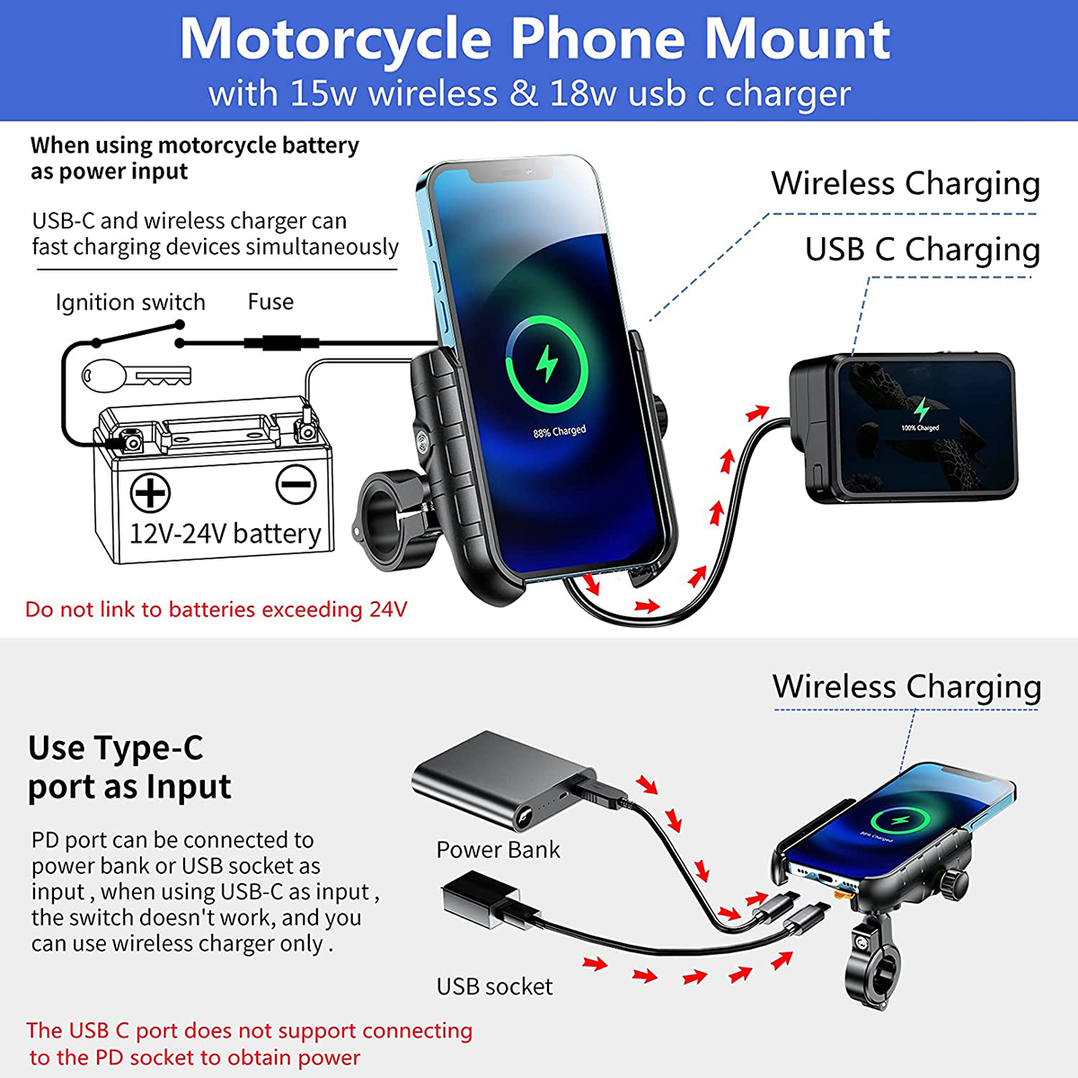 Fahrrad Telefon Halfter Drahtlose Ladegerät QC 3,0 Schnelle Ladung Fahrrad praktisch Halfter Lenker Halterung Ständer GPS Motorrad Halterung