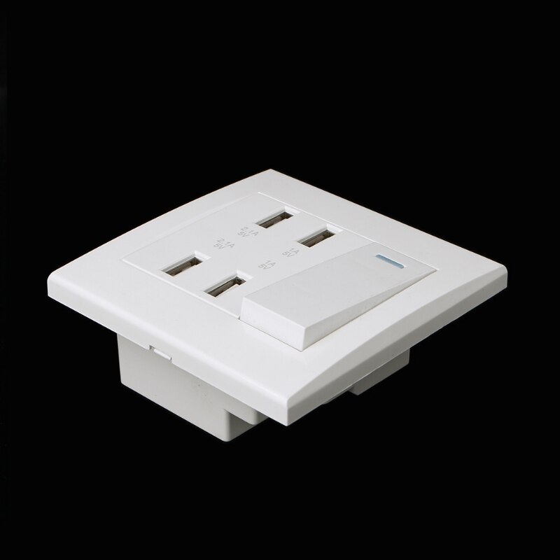 1Pc 220V 10A Wall Switch Socket 4 Port USB Charger Power Outlet Adapter Panel