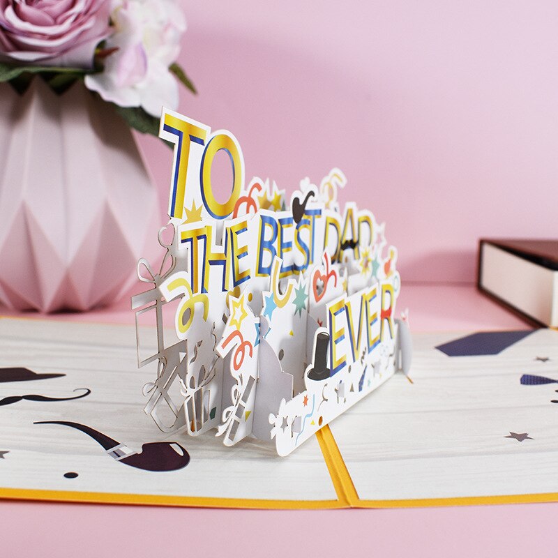Happy Fathers Day Card 3D Pop-Up Birthday Cards for Dad Handmade Greeting Card with Envelope