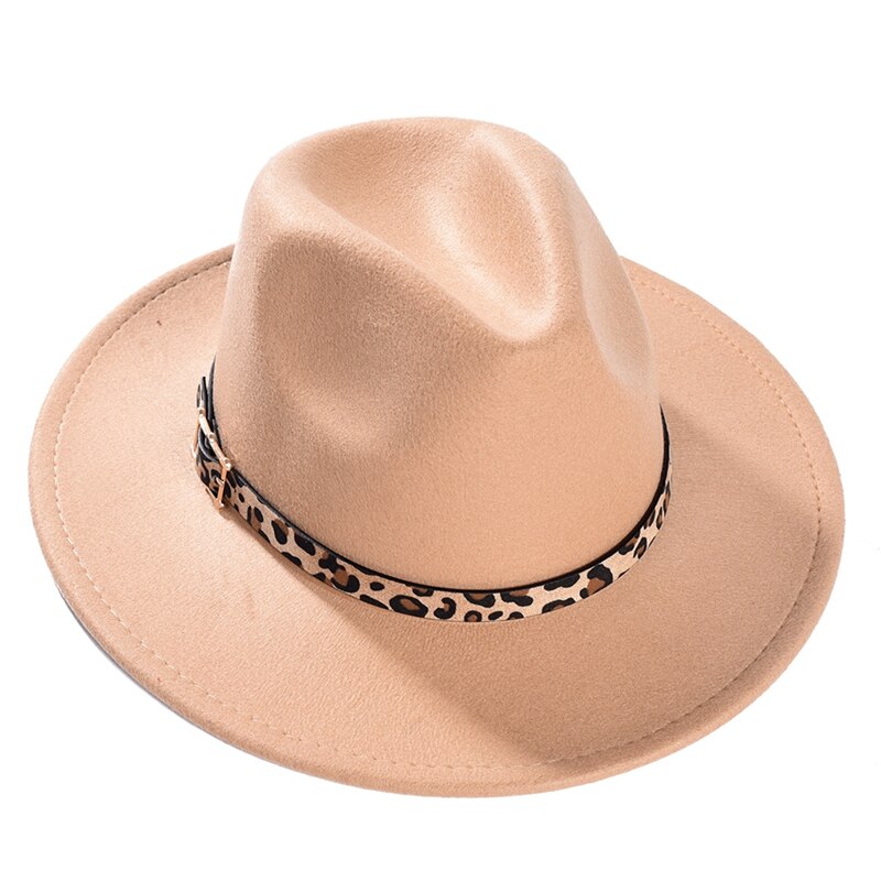 Imixlot Neue retro Frauen Männer Breite Krempe Jazz Kappe Ich bin Freien Einfache Kirche Derby oben Hütte mit Leopard Gürtel Hüte: G