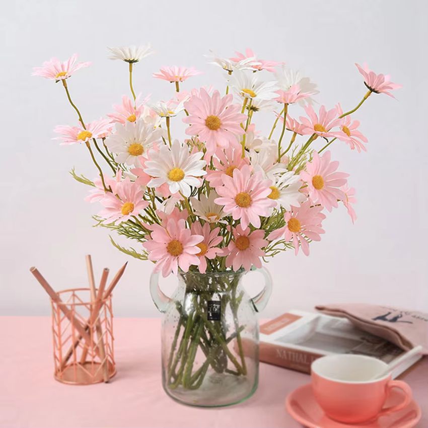 Flores artificiales, margaritas de seda, fiestas de novias baratas, bodas, bodas, mesa de jardín, decoración, , accesorios para plantas de escenario
