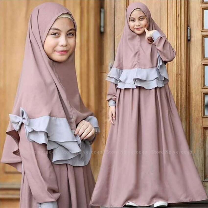 Abaya børn muslimsk kjole pige børn dubai kaftan islamisk tøj ramadan kimono jubba mellemøsten tørklæde streetwear